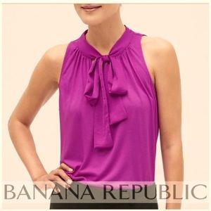 Magenta Pleated Tie-Neck Tank Top
